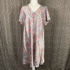 Vintage August Silk Short Sleeve Slip Dress‎ Multicolor Paisley Women's 1X